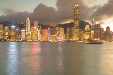 Bulanık bokeh ışık Hong Kong şehir şehir