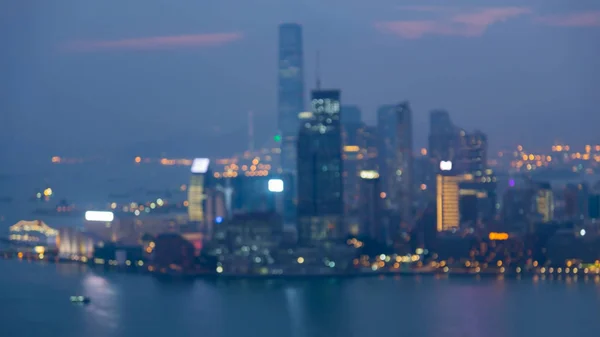 Vista aérea, bokeh embaçado Cidade de Hong Kong centro da cidade — Fotografia de Stock