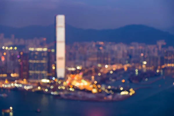 Havadan görünümü bokeh ışık Hong Kong şehir şehir merkezinde bulanık — Stok fotoğraf