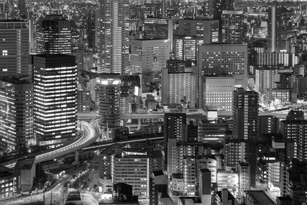 Osaka merkezi iş şehir ışık gece görünümü, Japonya
