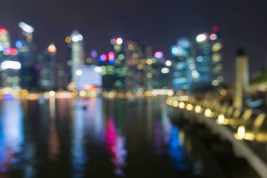 Singapur şehir şehir merkezinde bokeh ışık gece görünüm bulanık