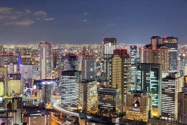 Top view, Osaka city lights night view, Japan