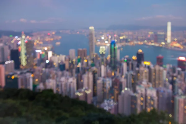 Havadan görünümü bokeh ışık Hong Kong şehir şehir merkezinde bulanık — Stok fotoğraf