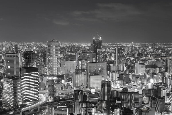 Back and White, Night city office building, cityscape downtown background, Osaka Japan