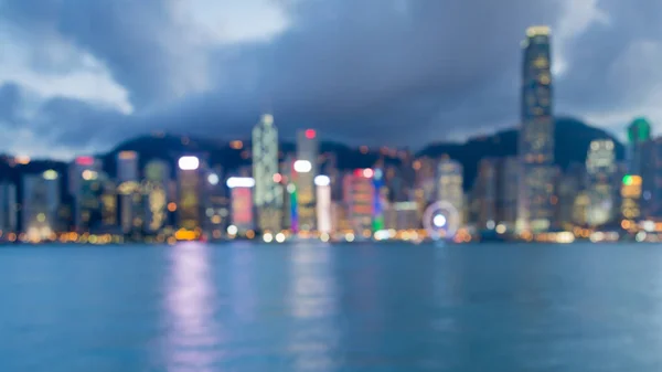 Bokeh Hong Kong ofis binası ışık deniz açık bulanık — Stok fotoğraf