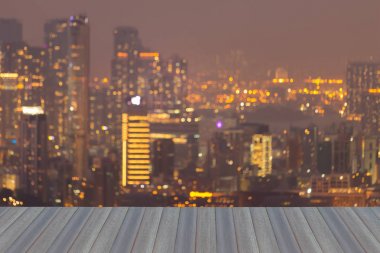 Bokeh ışık gece görünümü Hong Kong şehir residence şehir merkezinde bulanık