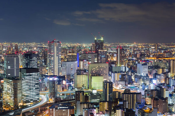 Nights city office building, cityscape downtown background, Osaka Japan