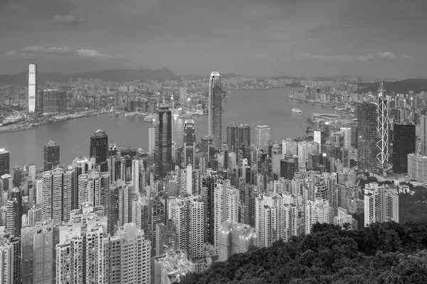 Hong Kong cidade negócio baixa vista aérea, paisagem urbana fundo — Fotografia de Stock