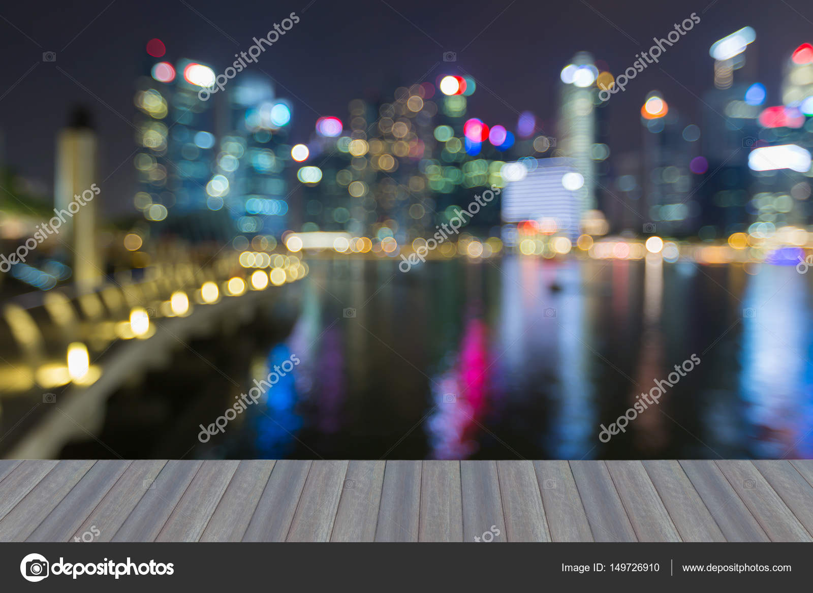 新加坡市迷离夜色视图海傍 抽象背景 图库照片 C Pranodhm