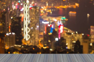 Hong Kong bokeh hafif ticari şehir merkezinde, arka plan bulanık