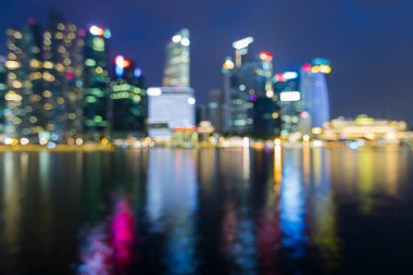 Şehir bokeh ışık Singapur şehir alacakaranlık deniz ön bulanık