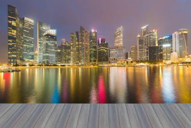 Singapur şehir ofis binası ışık gece, cityscape downtown arka plan