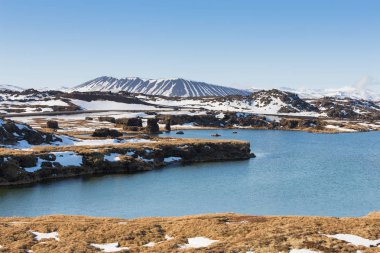 Hverfjall dağın volkan doğal İzlanda kış sezonu 