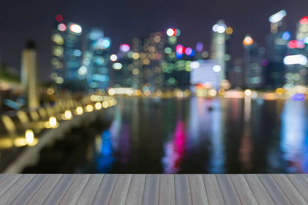 Singapore city blurred light night view sea front, abstract background — Stock Photo, Image