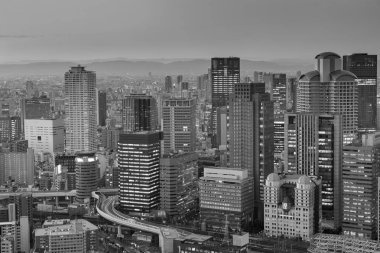  Osaka ofis hava gece görünümü, Japonya, cityscape arka plan Binası