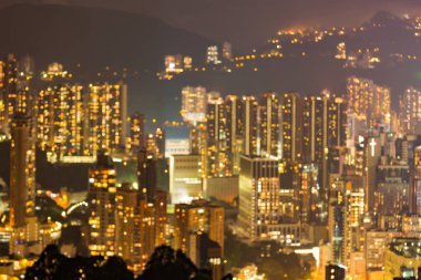 Bulanık bokeh ışık Hong Kong şehir residence gece görünümü oluşturma