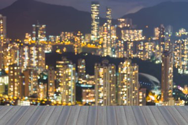  Havadan görünümü bokeh ışık Hong Kong ikamet alan, arka plan bulanık