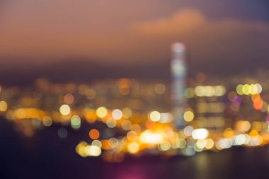 Havadan görünümü bokeh ışık Hong Kong şehir gece görünüm bulanık