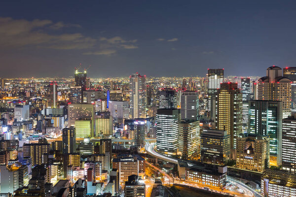Osaka city downtown skyline at twilight, Japan