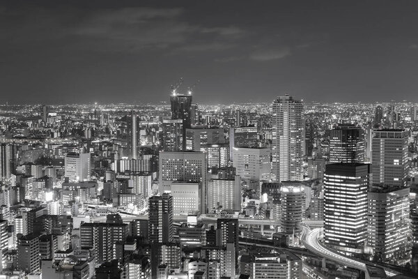 Black and White, Central business office building, cityscape background, Osaka Japan