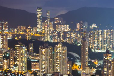 Residence daire ışık yüksek tepede, Hong Kong şehir gece bulanık
