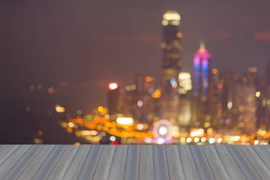 Havadan görünümü bokeh ışık Hong Kong şehir gece görünümü, arka plan bulanık