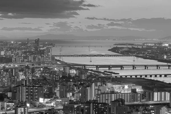 Preto e branco, vista aérea cidade de Osaka — Fotografia de Stock