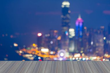 Mavi alacakaranlık Hong Kong şehir bokeh ışık şehir merkezinde, arka plan bulanık