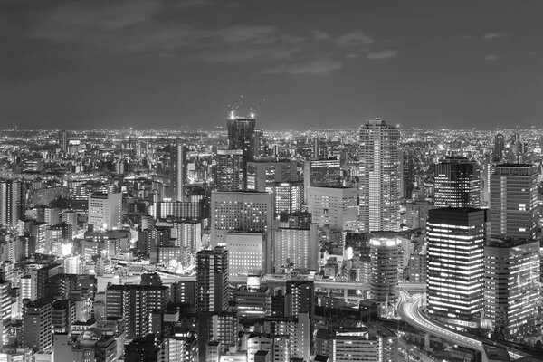 Black and White, Osaka city business downtown night view, Japan
