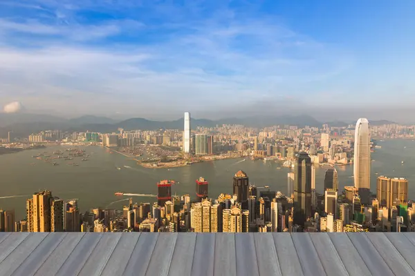Hong Kong ciudad centro de negocios skyline, paisaje urbano de fondo —  Fotos de Stock