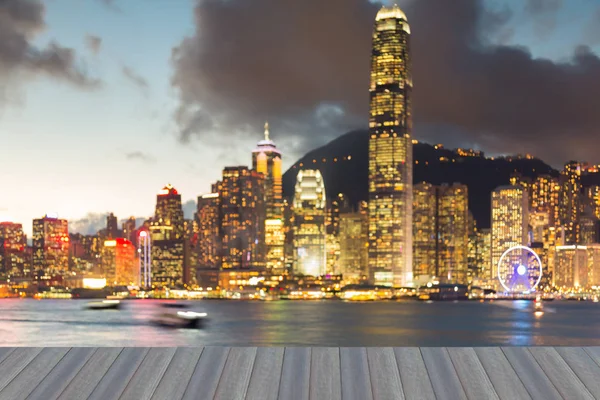 Suddig bokeh ljus Hong Kong business downtown — Stockfoto