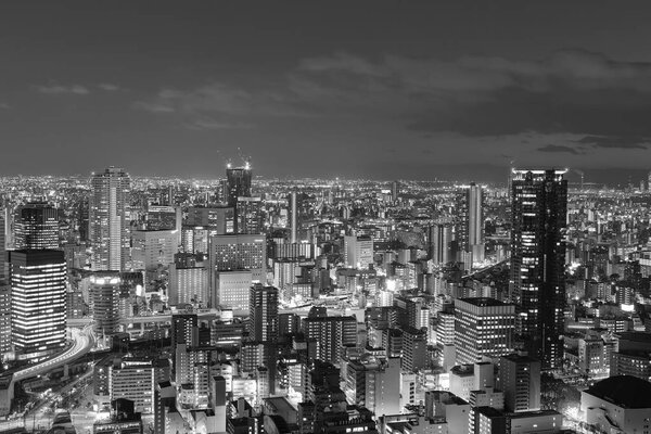 Black and White, Office building central business downtown night view, Osaka Japan