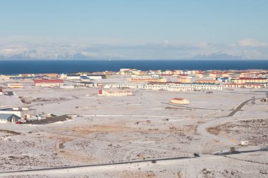 İzlanda küçük köy havadan görünümü kış sezon doğal peyzaj 