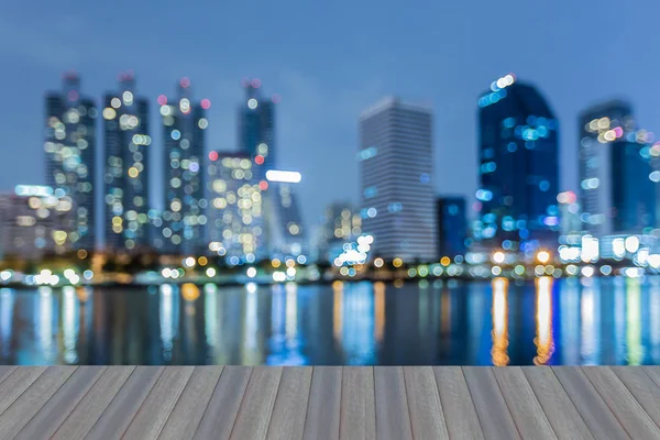 Office building blurred bokeh light with reflection at twilight, abstract background — Stock Photo, Image