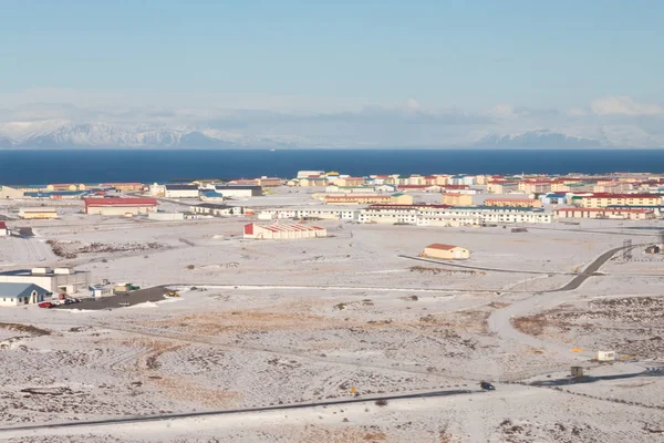 İzlanda küçük köy havadan görünümü kış sezon doğal peyzaj 