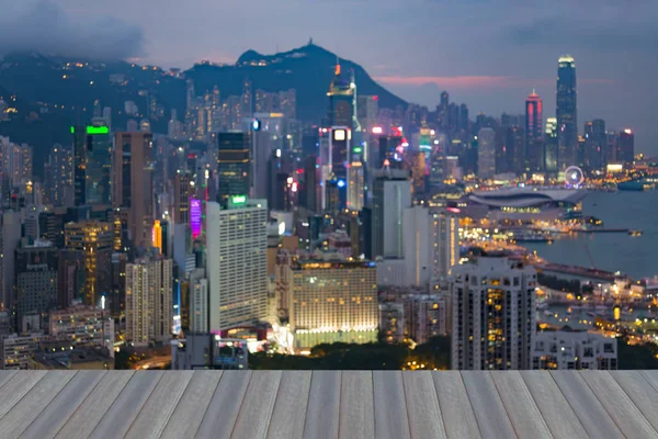 Hong Kong kontorsbyggnad centrala affärsområde downtown suddig bokeh ljus, abstrakt bakgrund — Stockfoto