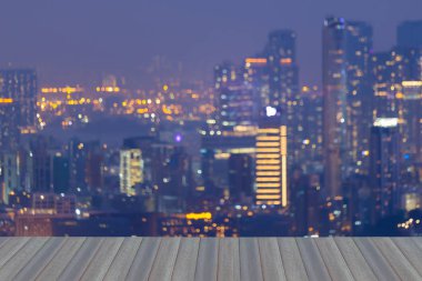  Şehir bokeh ışık gece havadan görünümü, arka plan bulanık