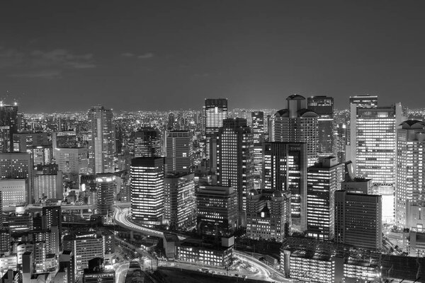 Black and White, Osaka city business downtown night view, Japan