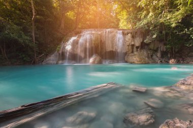 Tropikal derin orman şelale mavi stream