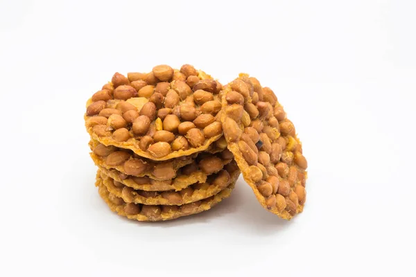 Peanut cookies stack on white background — Stock Photo, Image