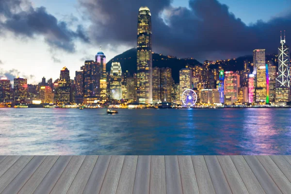 Гонконг розмита Боке світло море фронт нічний погляд, абстрактним фоном — стокове фото