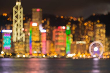 Şehir bokeh ışık Hong Kong şehir merkezinde deniz açık