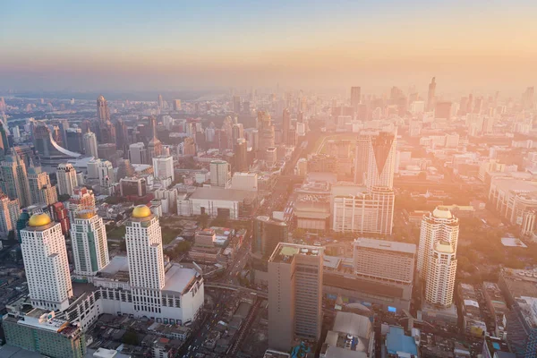 Vista aérea City downtown business área sunset skyline —  Fotos de Stock