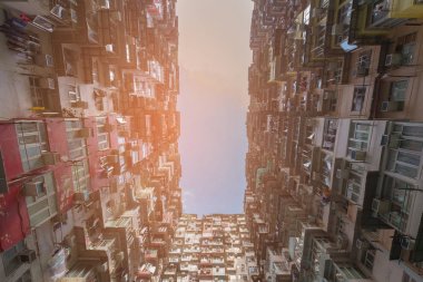 Alt görünümü Hong Kong residence daire, cityscape arka plan kalabalık