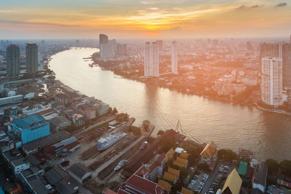 River Curved Bangkok City Downtown Sunset Background Thailand Landmark — Stock Photo, Image