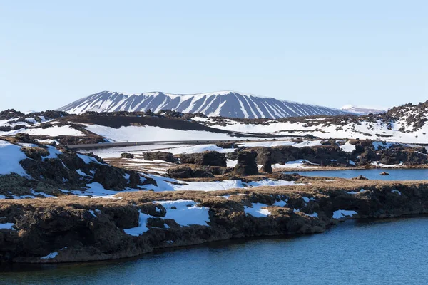 Schoonheid Van Myvatn Vulkaan Winter Seizoen Natuurlandschap Achtergrond — Stockfoto