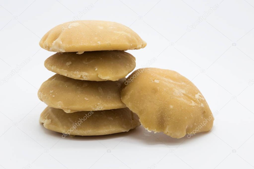 Palm sugar stack on white background, Isolated