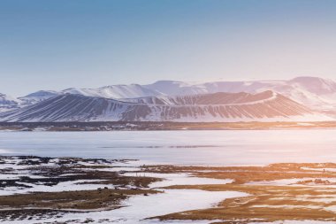 Myvatn volkan kış sezon İzlanda doğal manzara arka plan