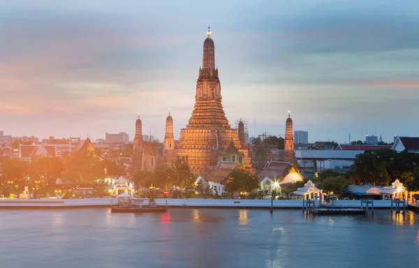 Arun Templet River Front Efter Solnedgången Tonen Thailand Historiska Landmärke — Stockfoto