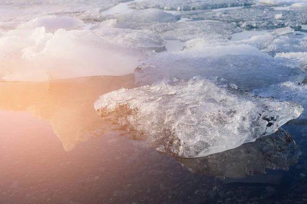 Zmrazení Ledu Jezeře Odleskem Islandská Zimní Sezóně Přírodní Krajiny — Stock fotografie